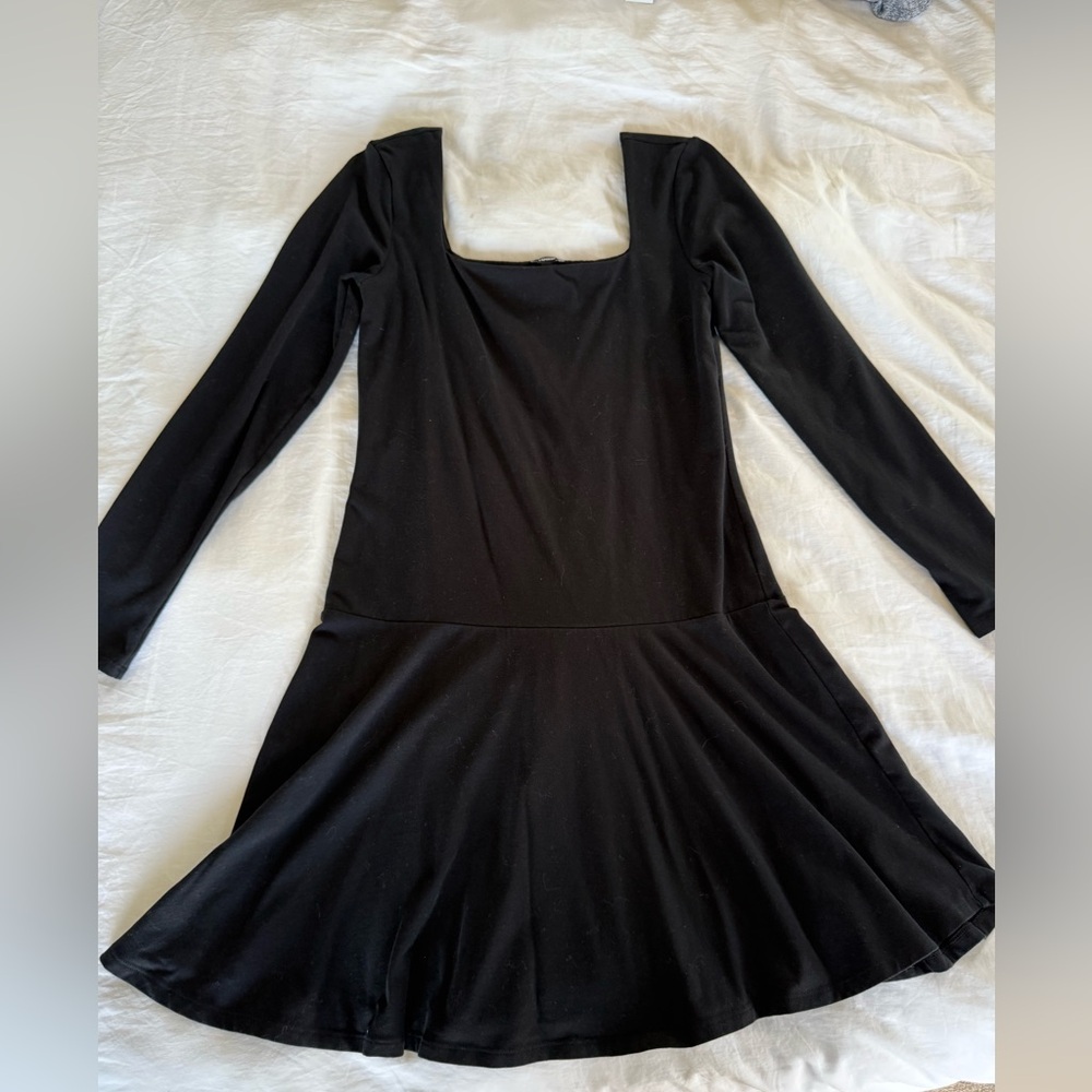 Express Black Long Sleeve Drop Waist Flare Dress